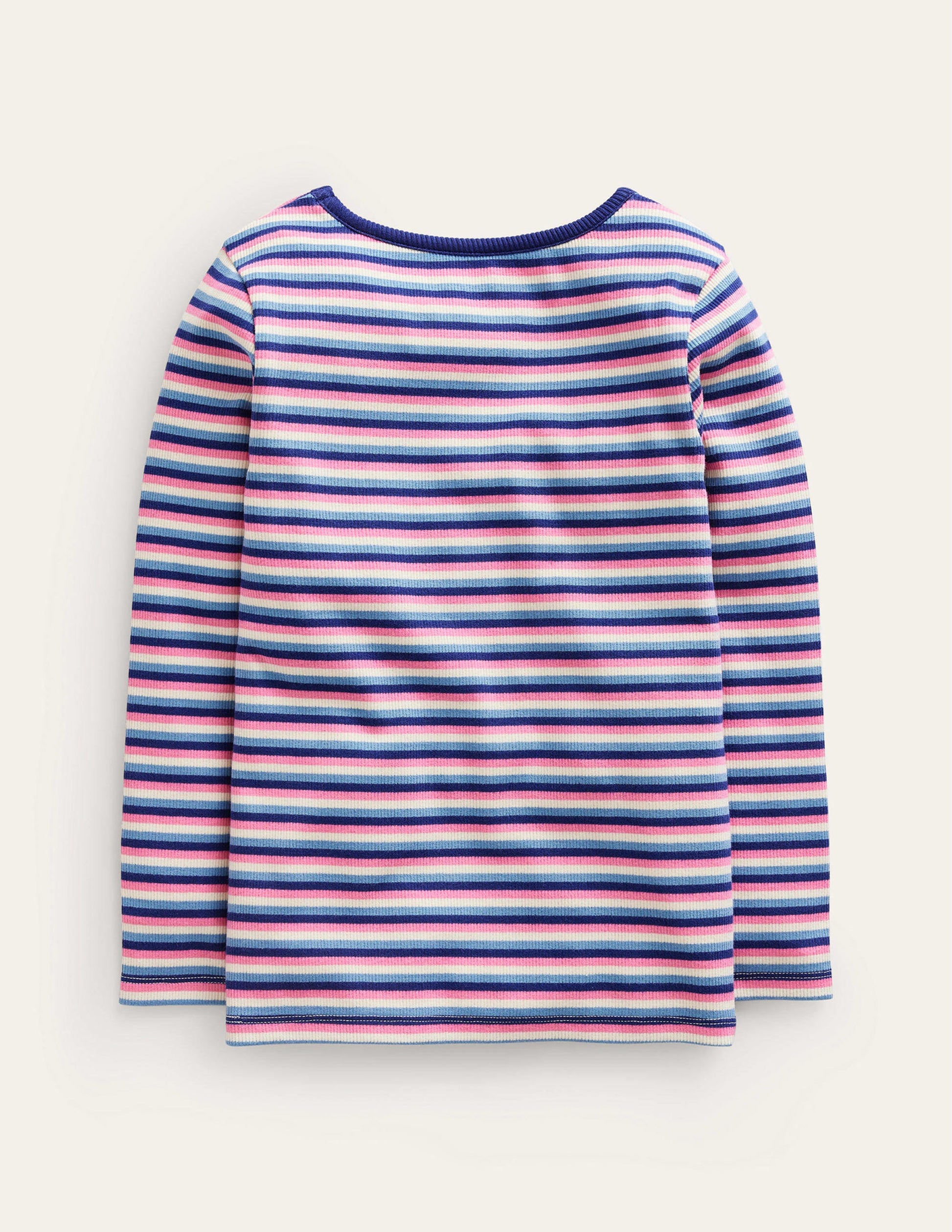 Ribbed Stripe T-Shirt-Blue/Pink-2