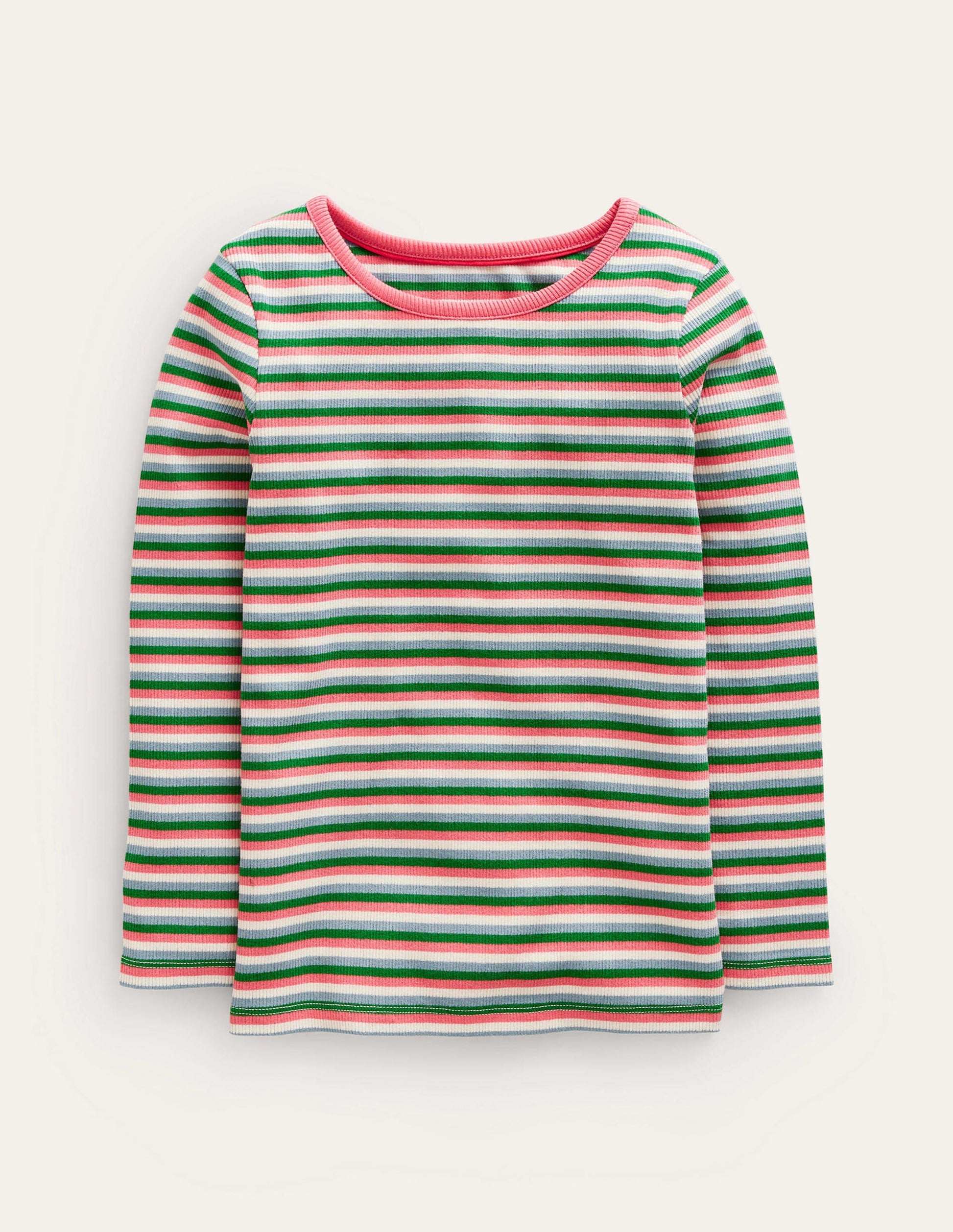 Ribbed Stripe T-Shirt-Pink/Green-1