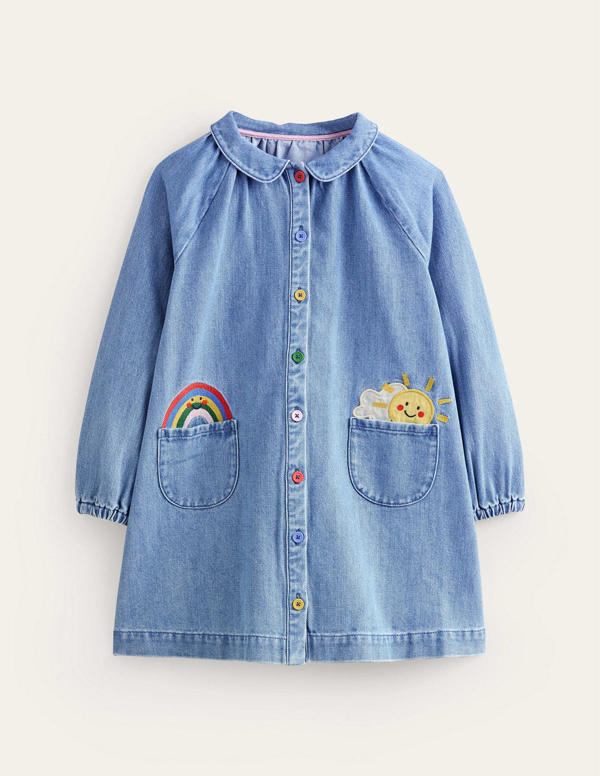 Appliqué Shirt Dress-Mid Vintage Denim Weather-1