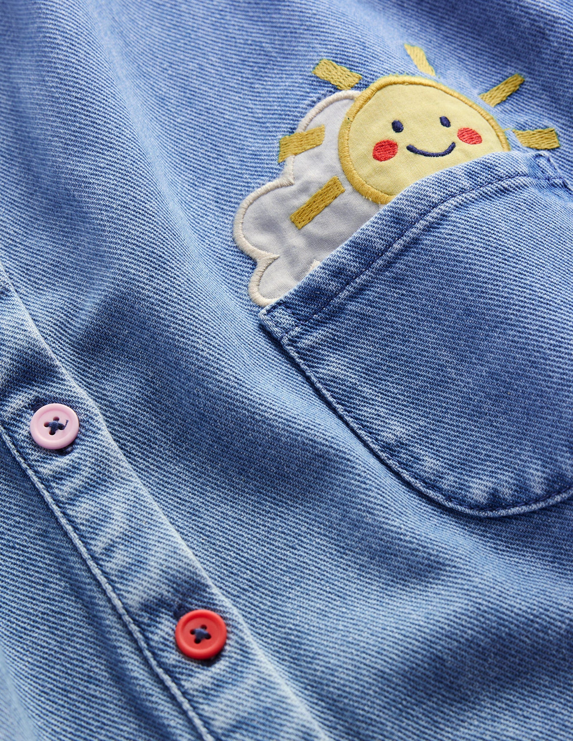 Appliqué Shirt Dress-Mid Vintage Denim Weather-3