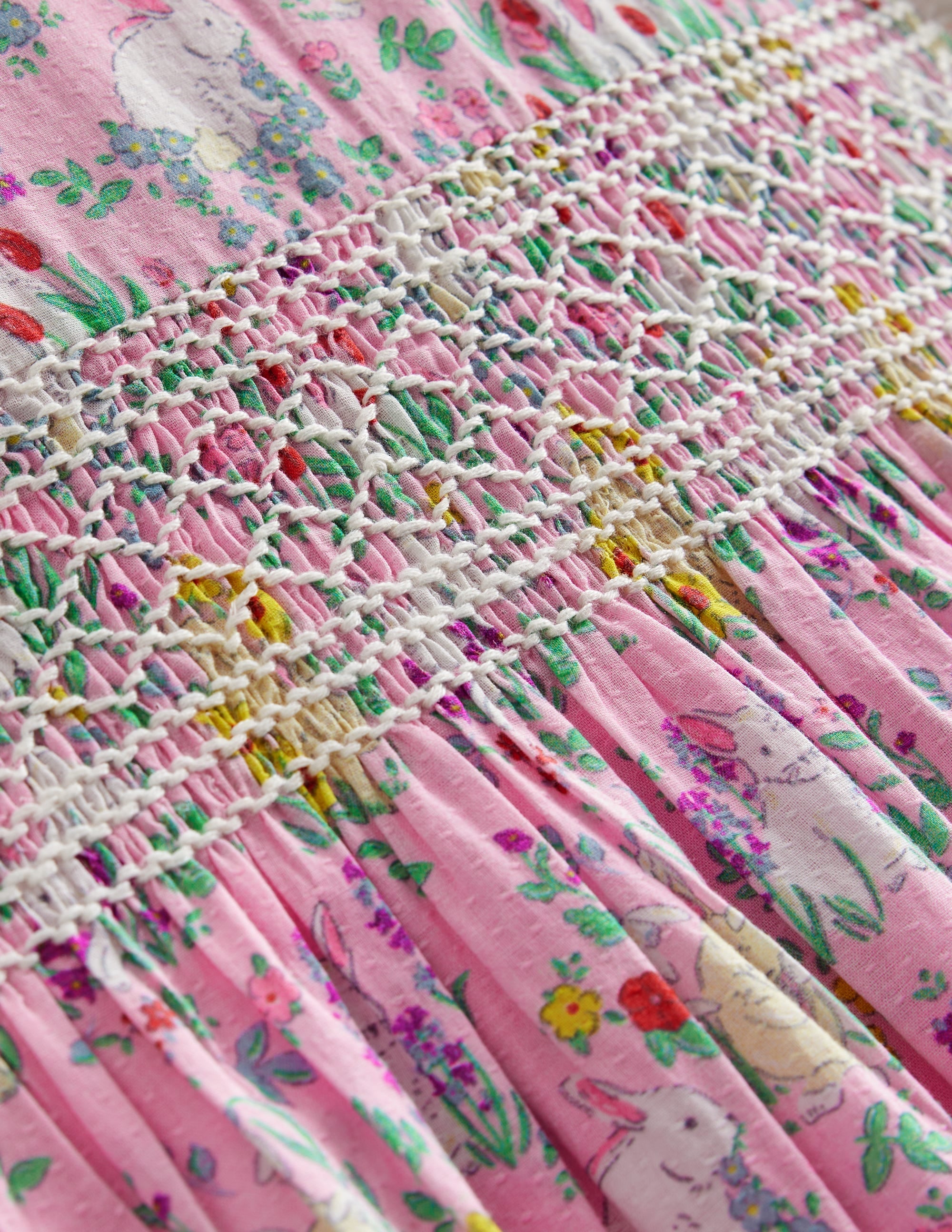 Smocked Lace Trim Dress-Sweet Pea Bunny Meadow - Image 3