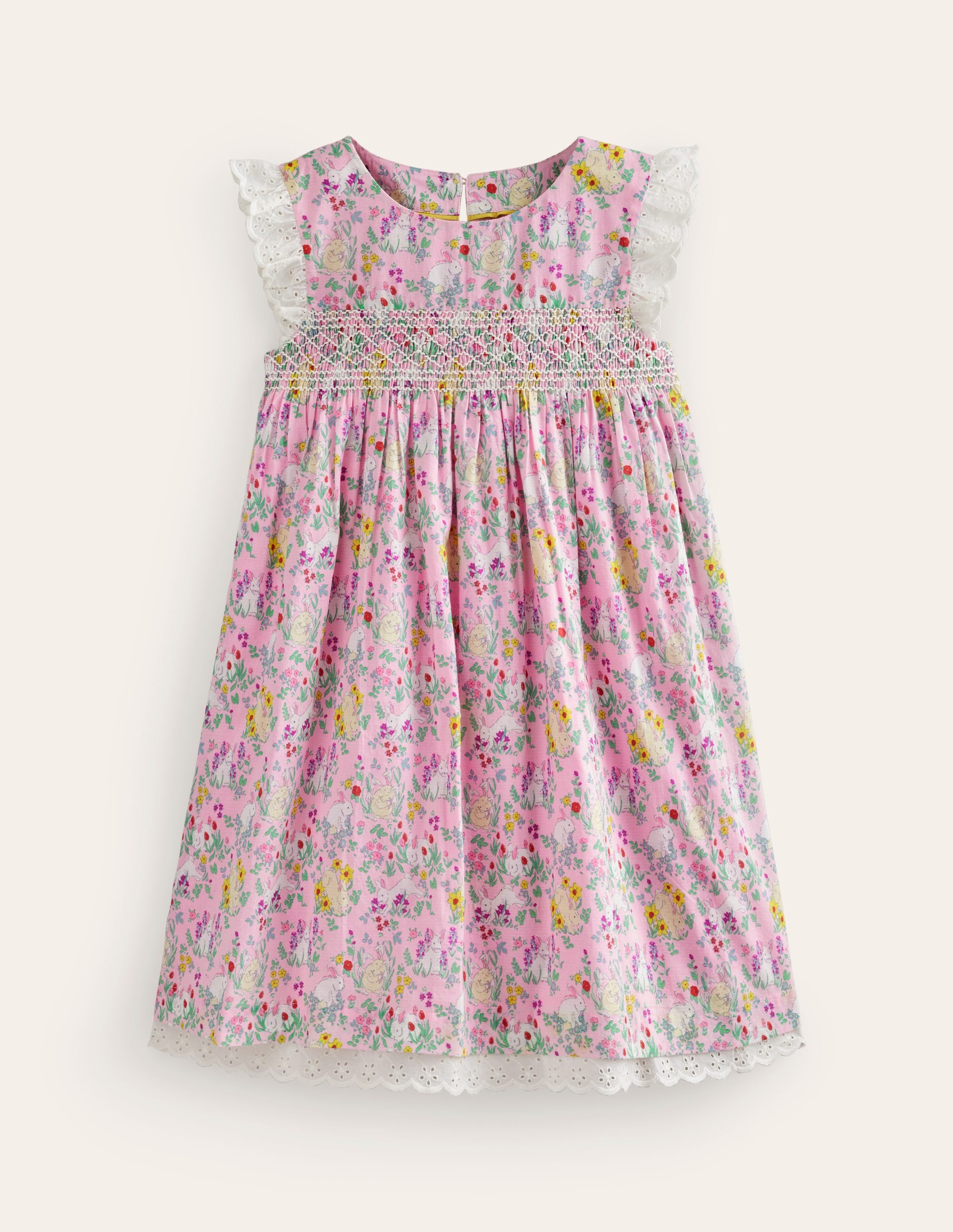 Smocked Lace Trim Dress-Sweet Pea Bunny Meadow - Image 1