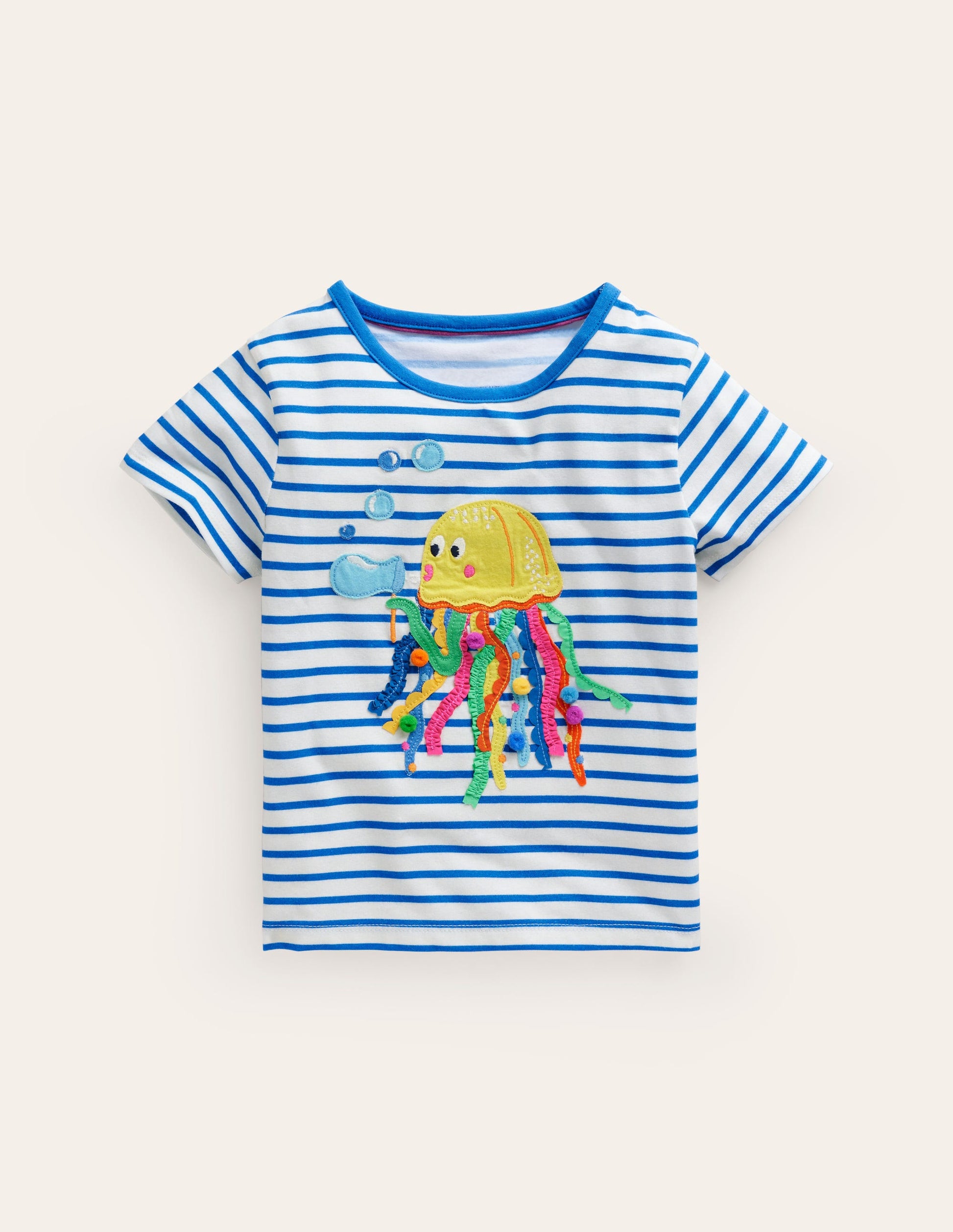 Short Sleeve Appliqué T-shirt-Ivory/ Corsica Blue Jellyfish-1