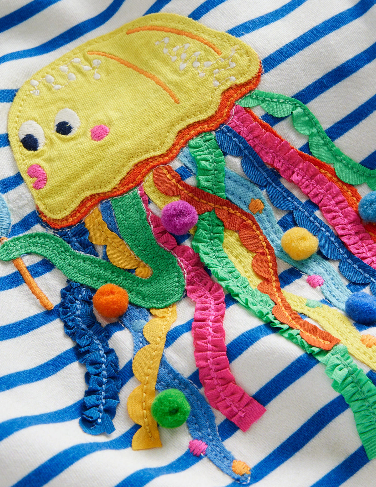 Short Sleeve Appliqué T-shirt-Ivory/ Corsica Blue Jellyfish - Image 3