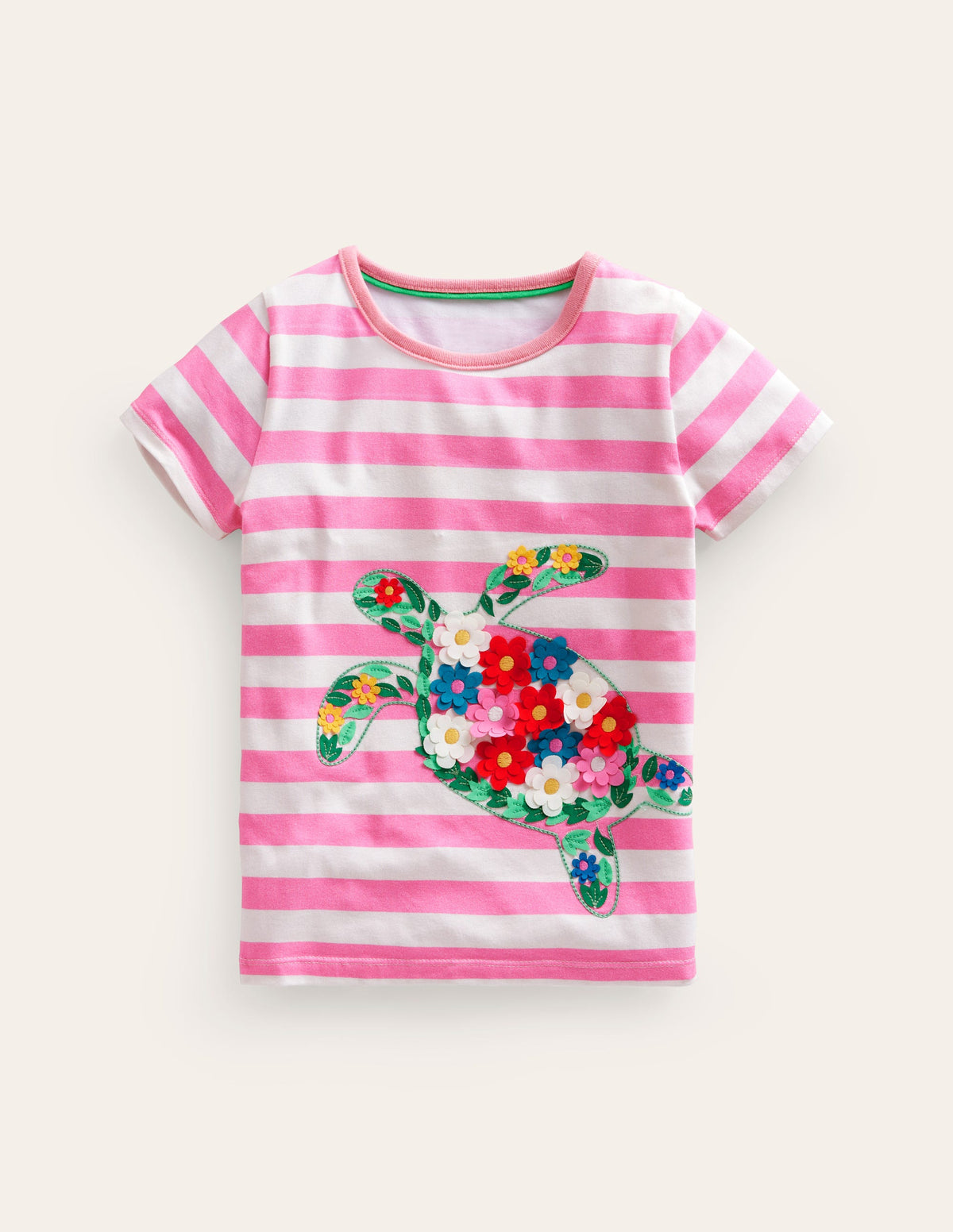 Short Sleeve Appliqué T-shirt-Cosmos Pink/Ivory Turtle - Image 1