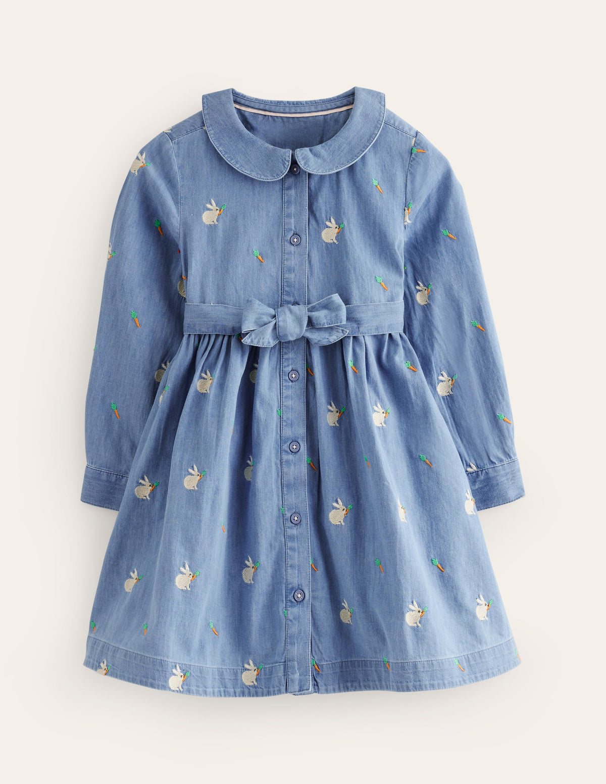 Embroidered Shirt Dress-Chambray Bunnies - Image 1