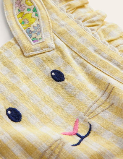 Charming Pinafore Dress-Honey / Ivory Stripe Bunny-3