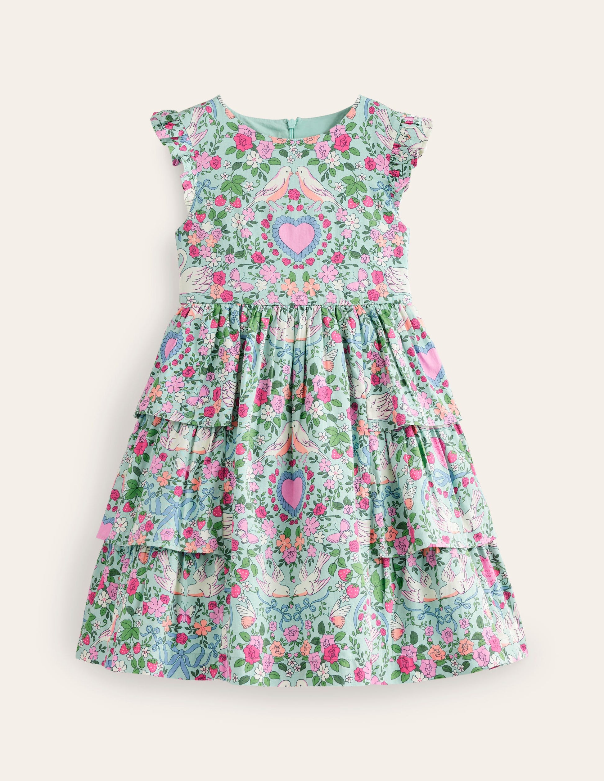 Heritage Party Dress-Green Love Birds-1