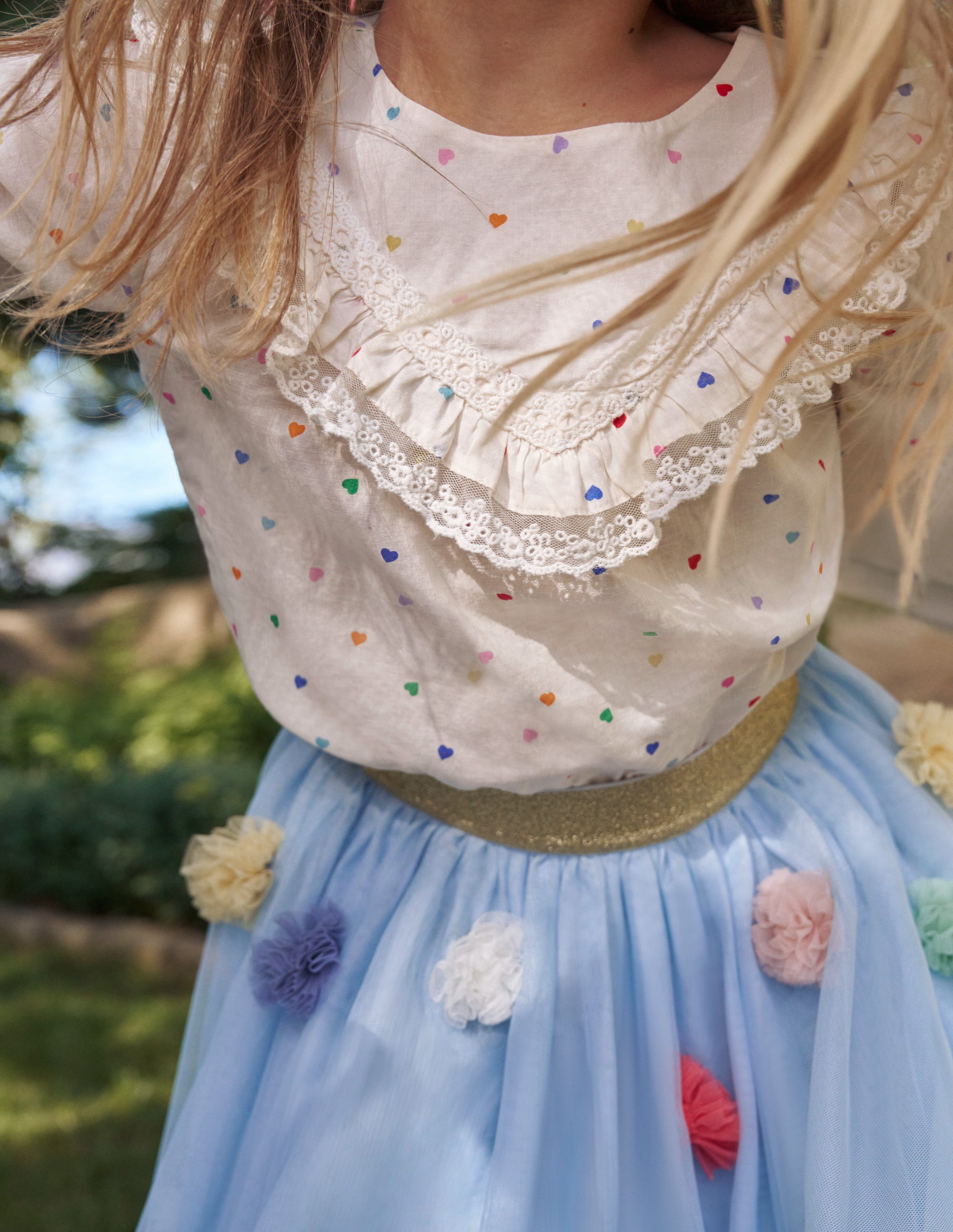 Lace Yoke Woven Top-Multi Confetti Hearts - Image 4