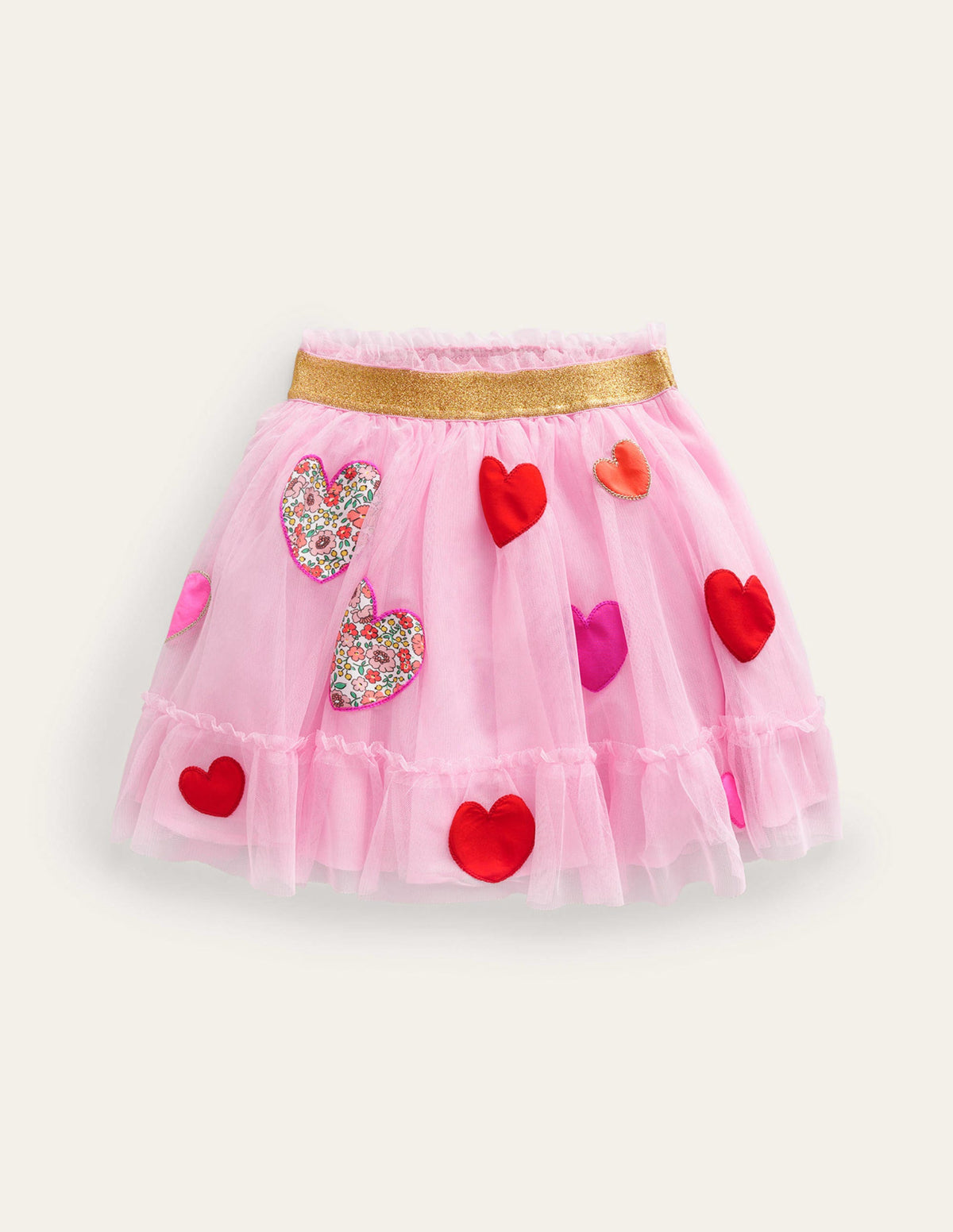 Tulle Appliqué Skirt-Pink Hearts - Image 1