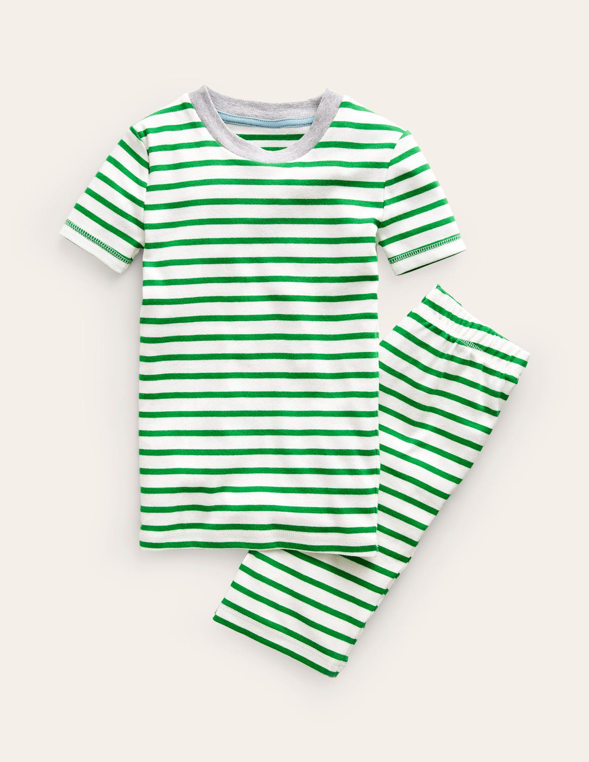 Striped Short John Pyjamas-Ivory/Green Breton - Image 1
