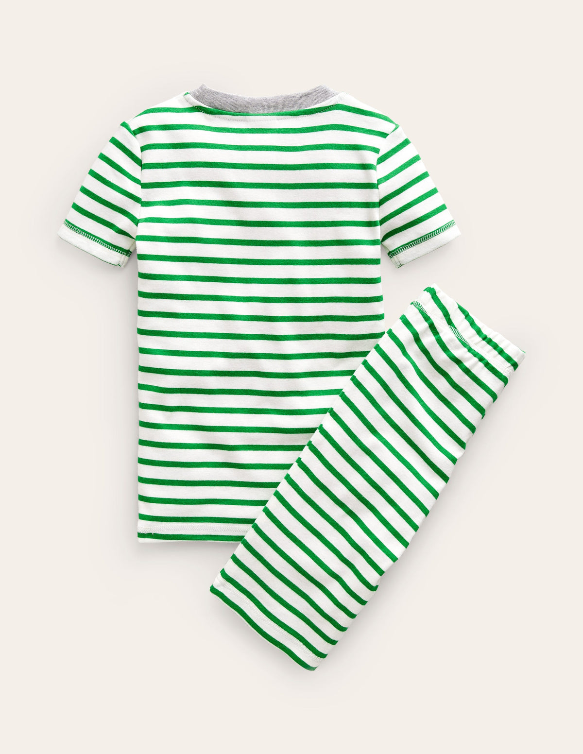 Striped Short John Pyjamas-Ivory/Green Breton-2