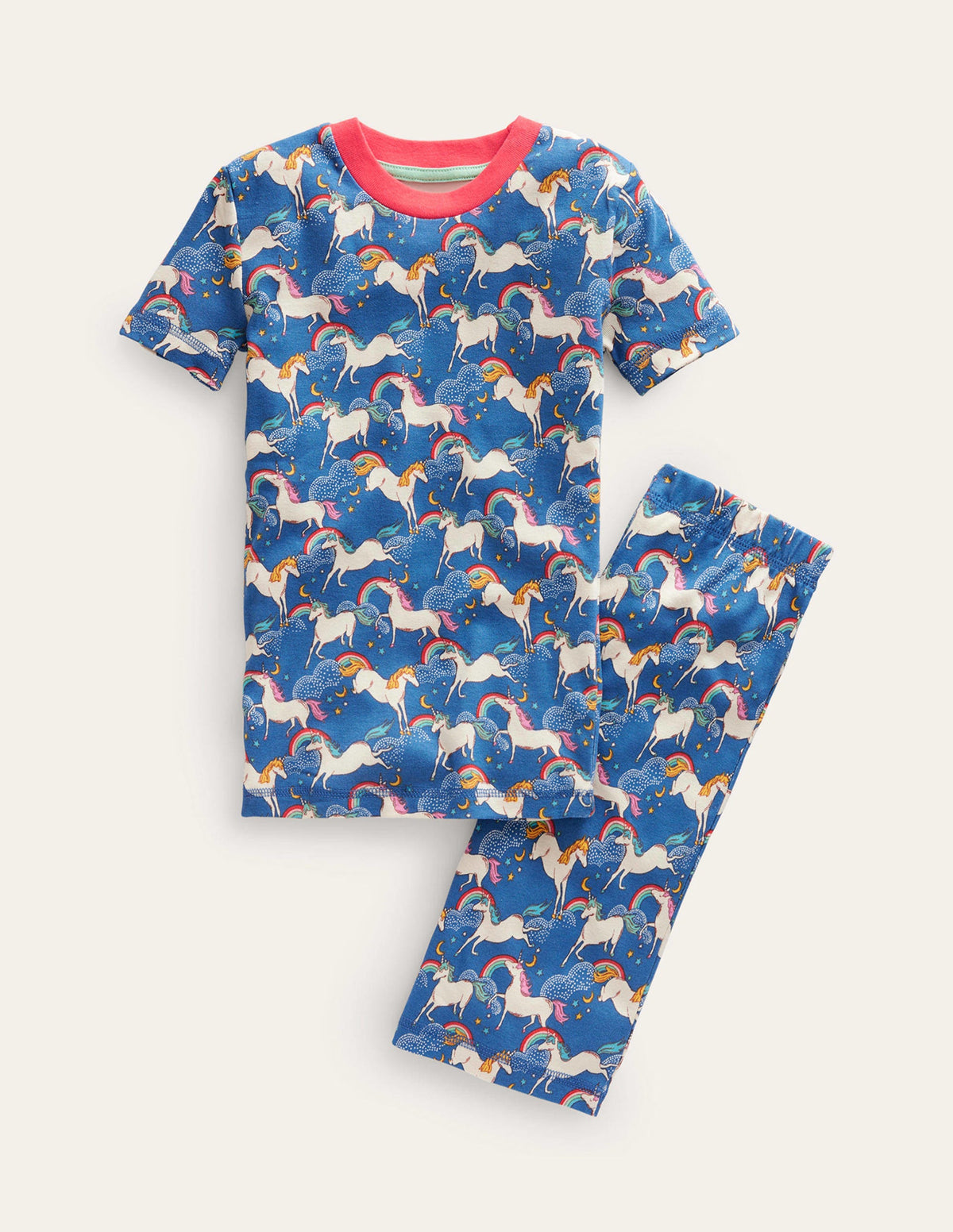 Snug Short John Pajamas-Bluejay Rainbow Unicorns - Image 1