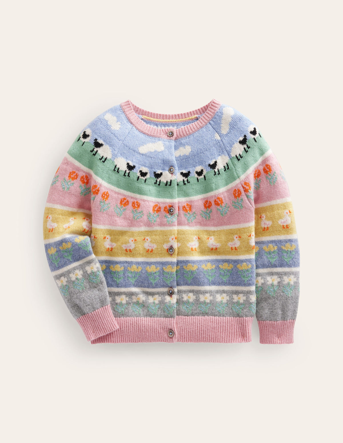 Fair Isle Cardigan-Almond Pink Easter Animals - Image 1