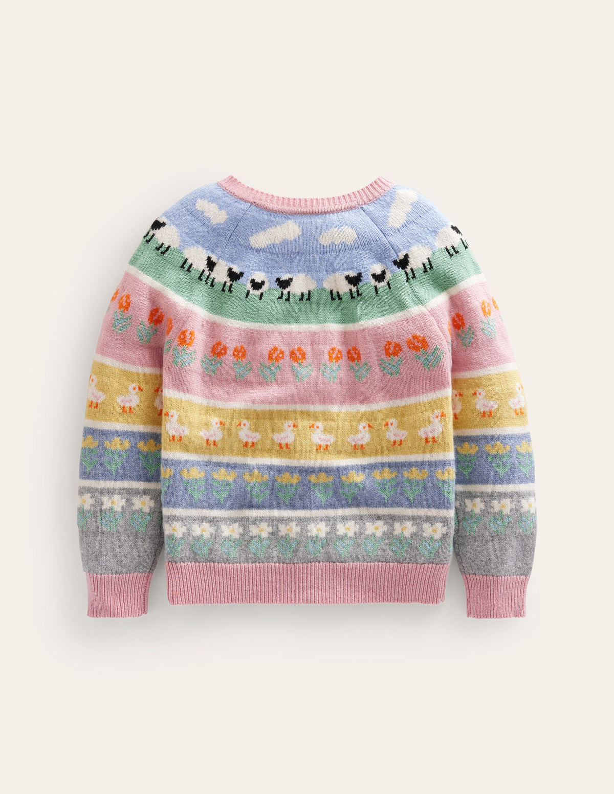 Fair Isle Cardigan-Almond Pink Easter Animals-2