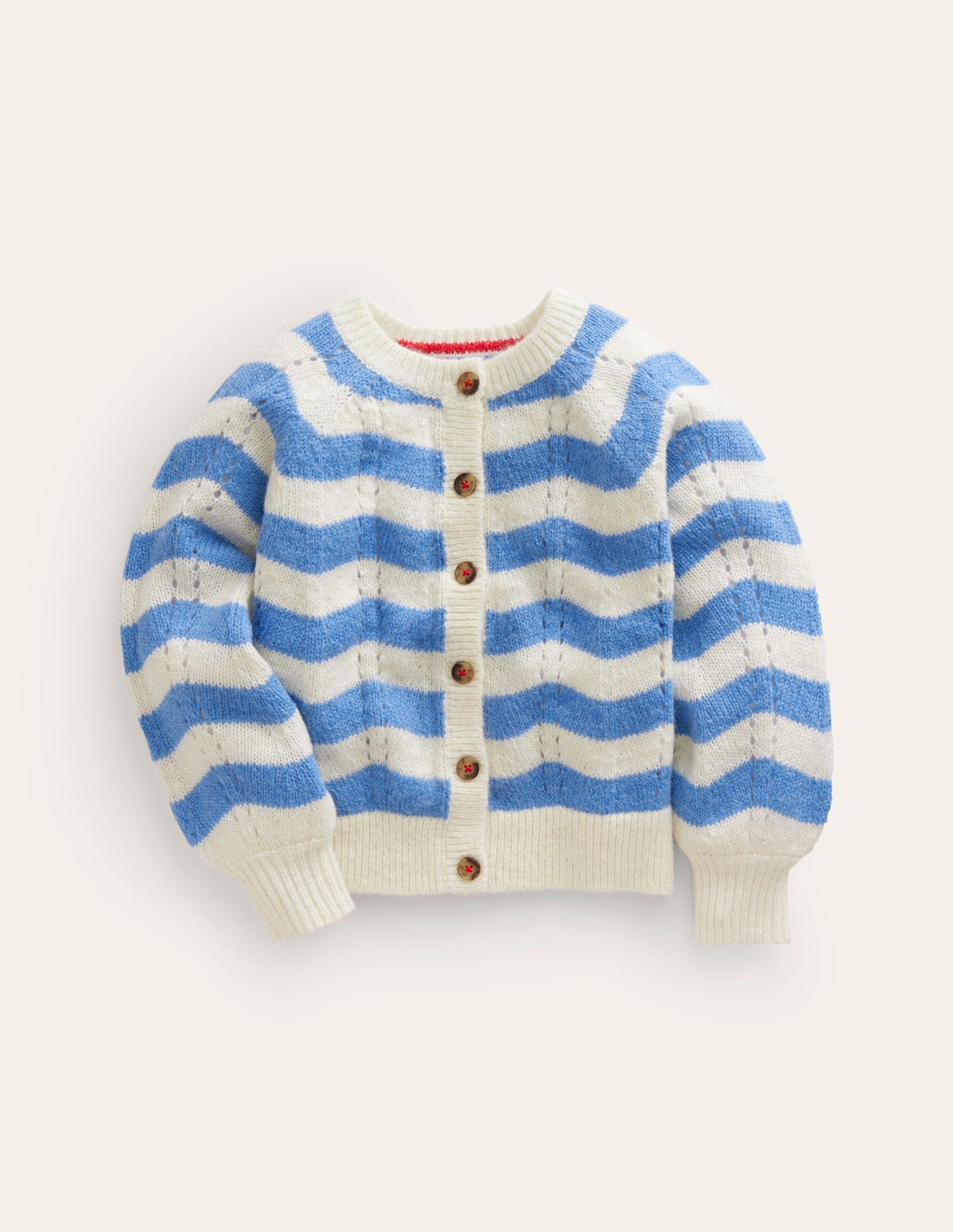 Blouson Wave Cardigan-Blue, Ivory Stripe - Image 1
