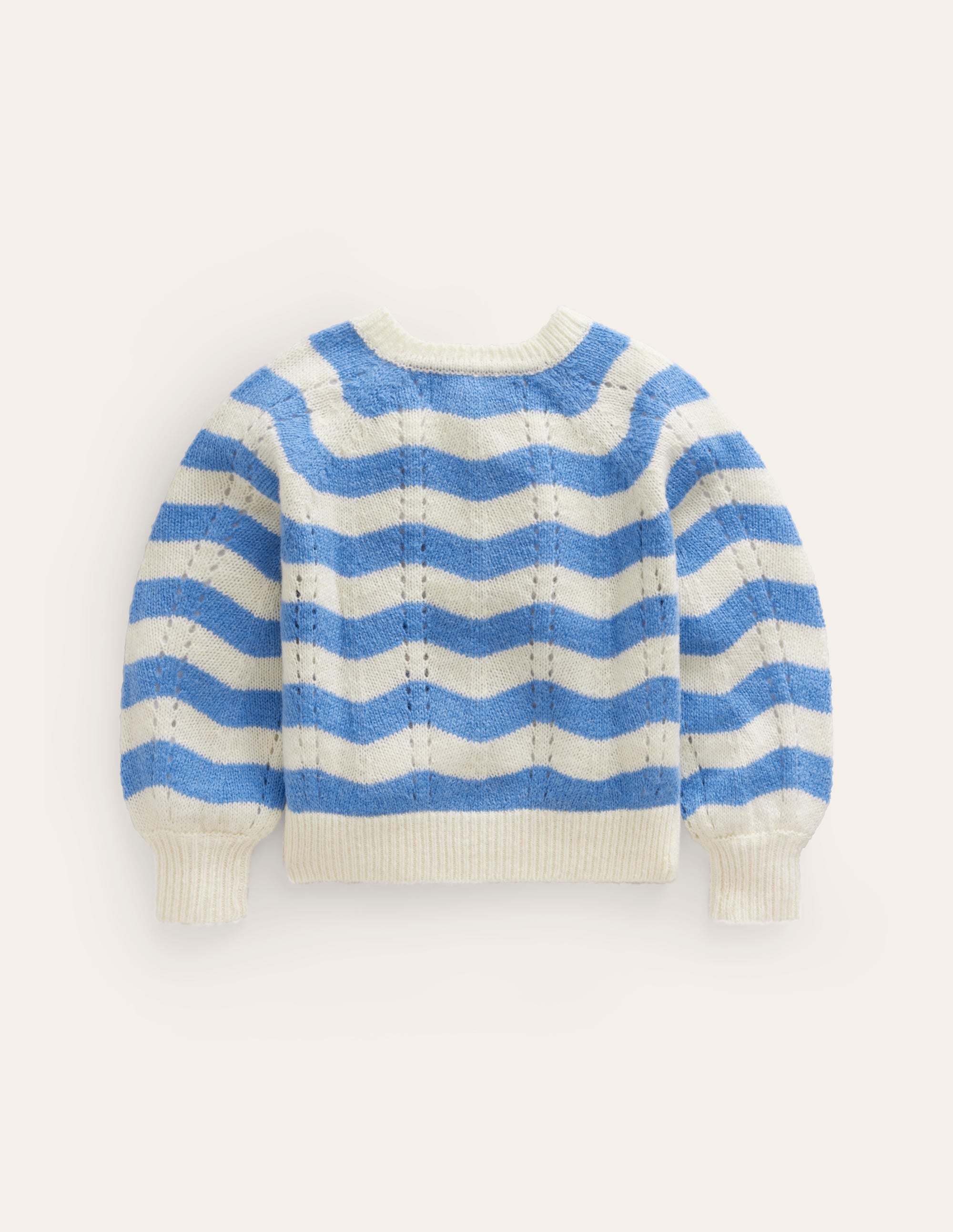 Blouson Wave Cardigan-Blue, Ivory Stripe - Image 2