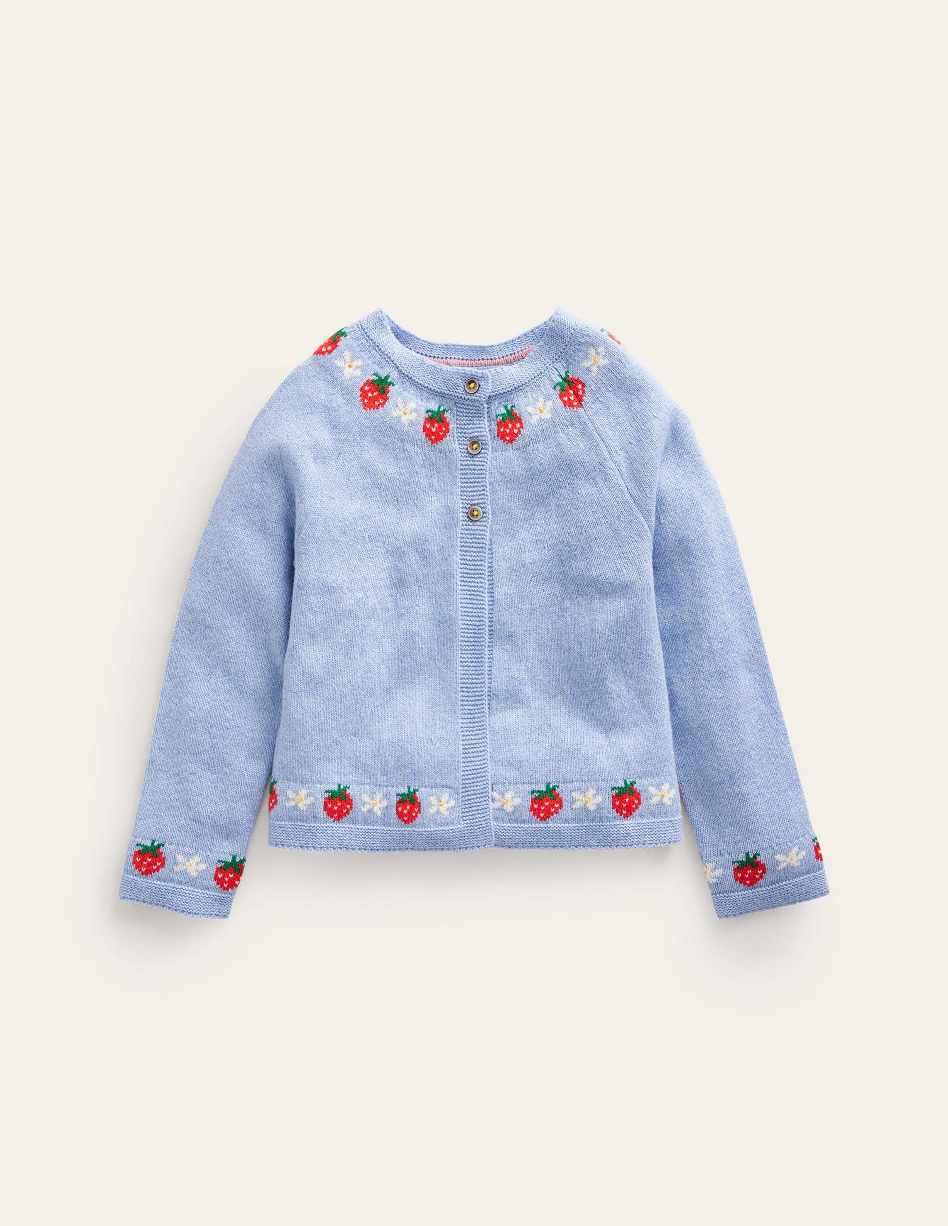 Embroidered Flower Cardigan-Vintage Blue Strawberries-1