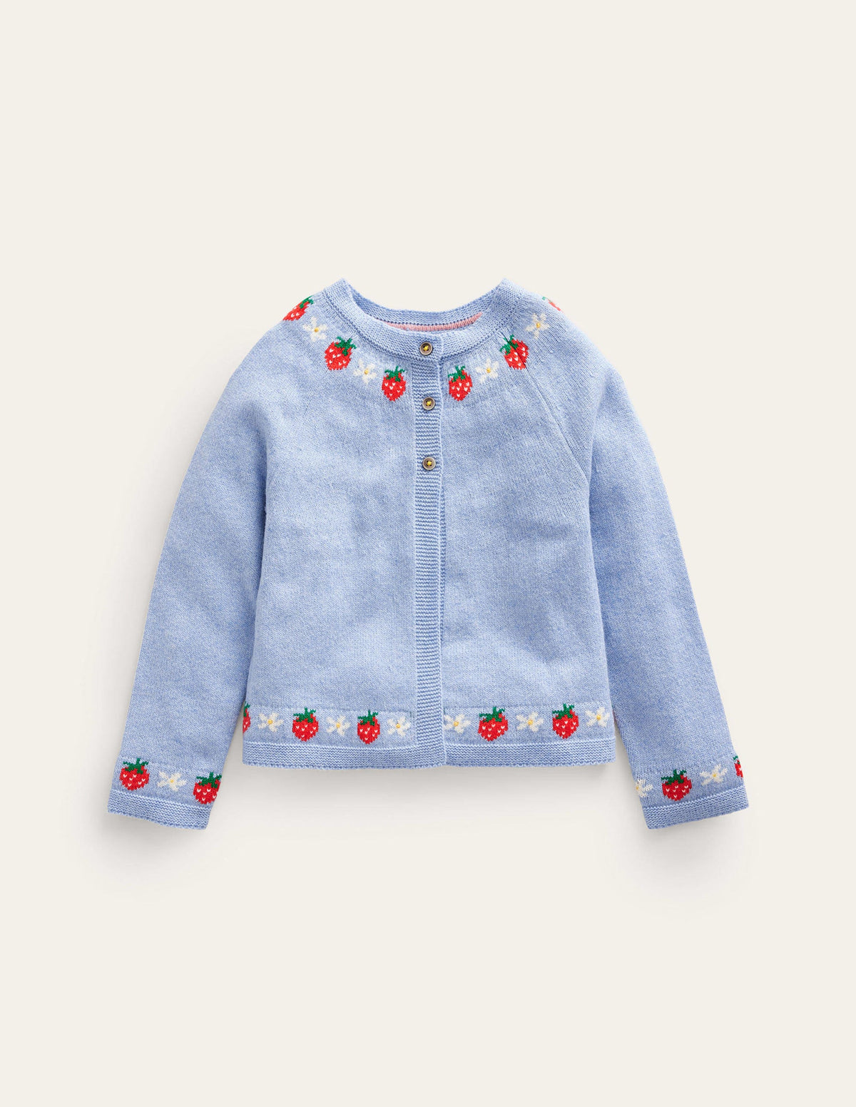 Embroidered Flower Cardigan-Vintage Blue Strawberries - Image 1