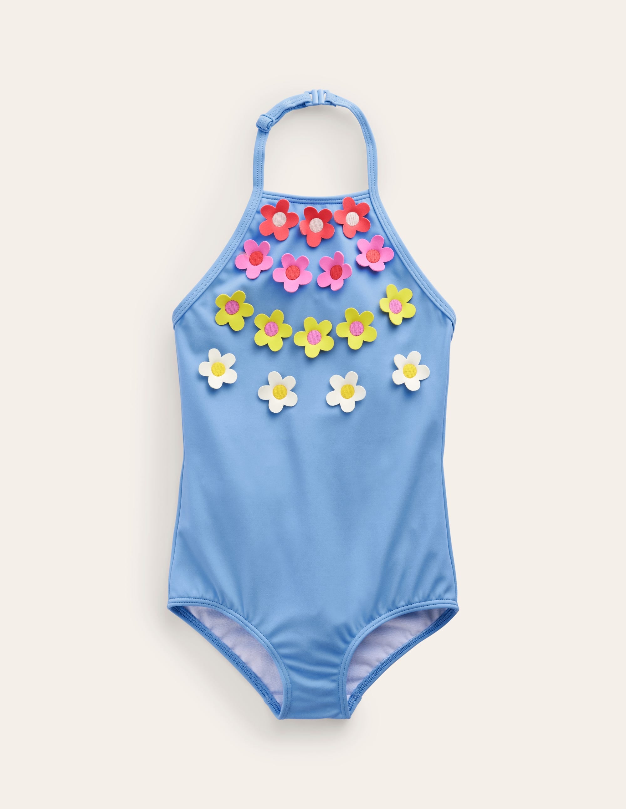 Halterneck Flutter Swimsuit-Blue Multi Flower - Image 1