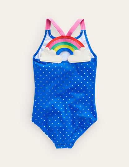 Logo Back Swimsuit-Blue Spot Rainbow-2
