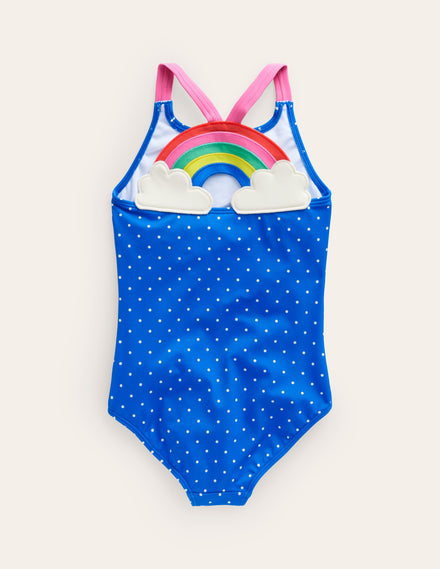 Logo Back Swimsuit-Blue Spot Rainbow