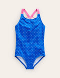 Logo Back Swimsuit-Blue Spot Rainbow