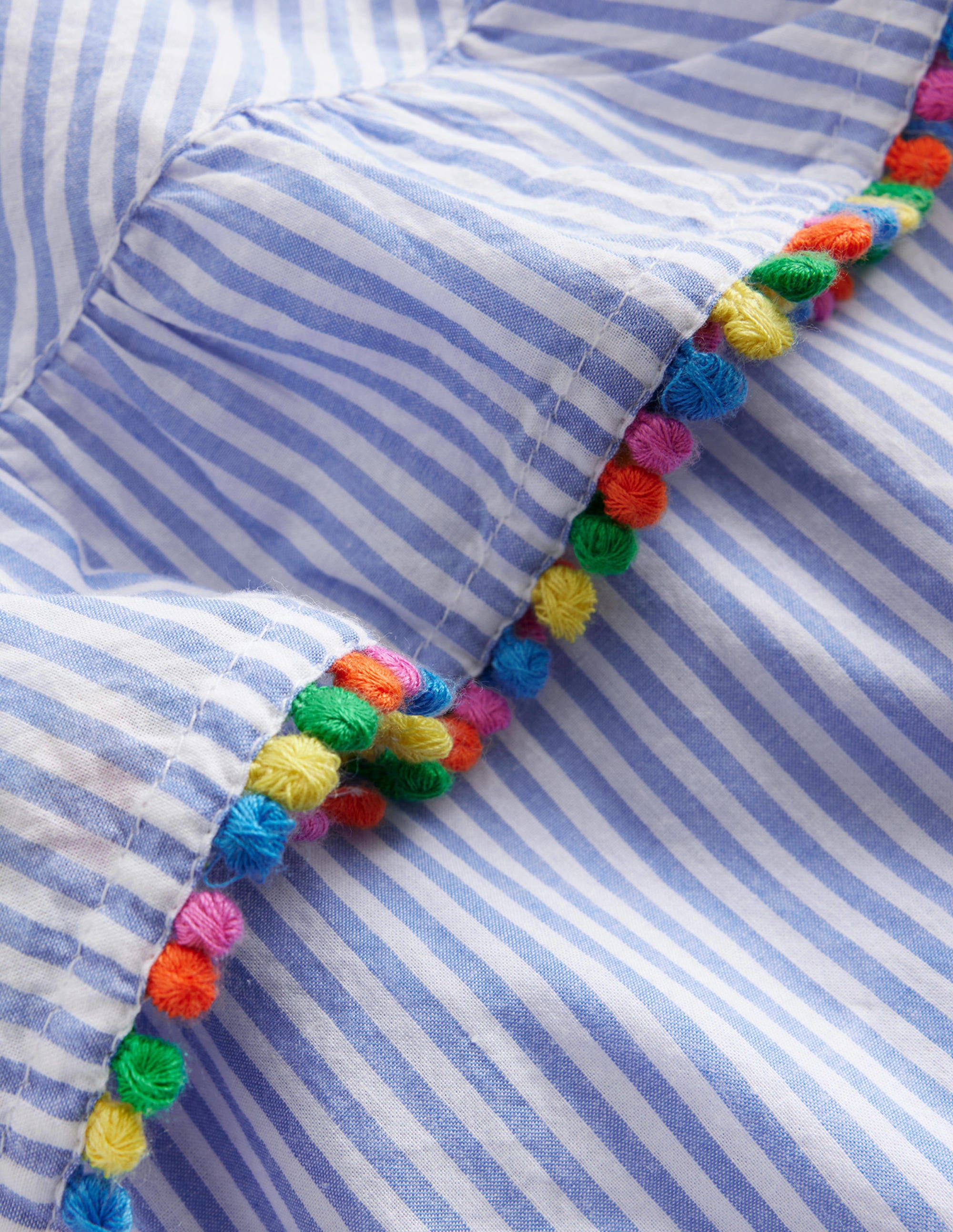 Pom Trim Poncho Kaftan-Surf Blue / Ivory Stripe - Image 3
