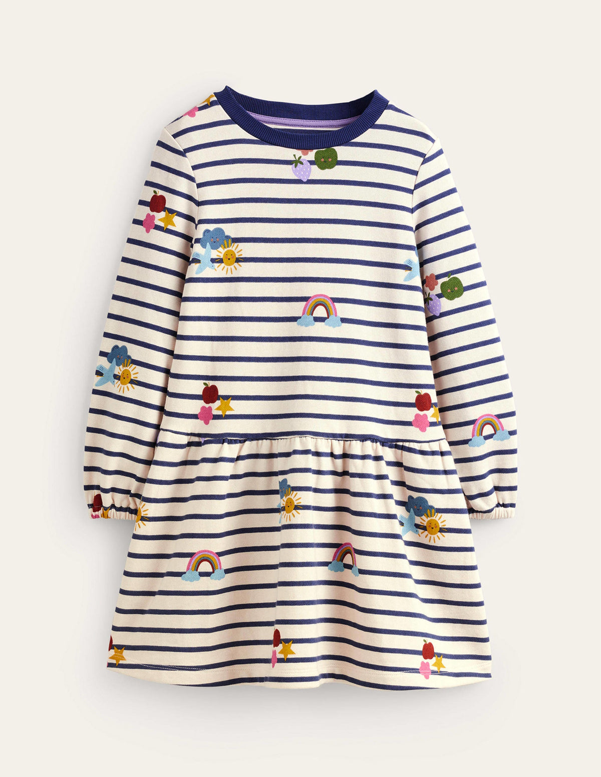 Printed Sweatshirt Dress-Stripe Rainbow Clouds - Image 1