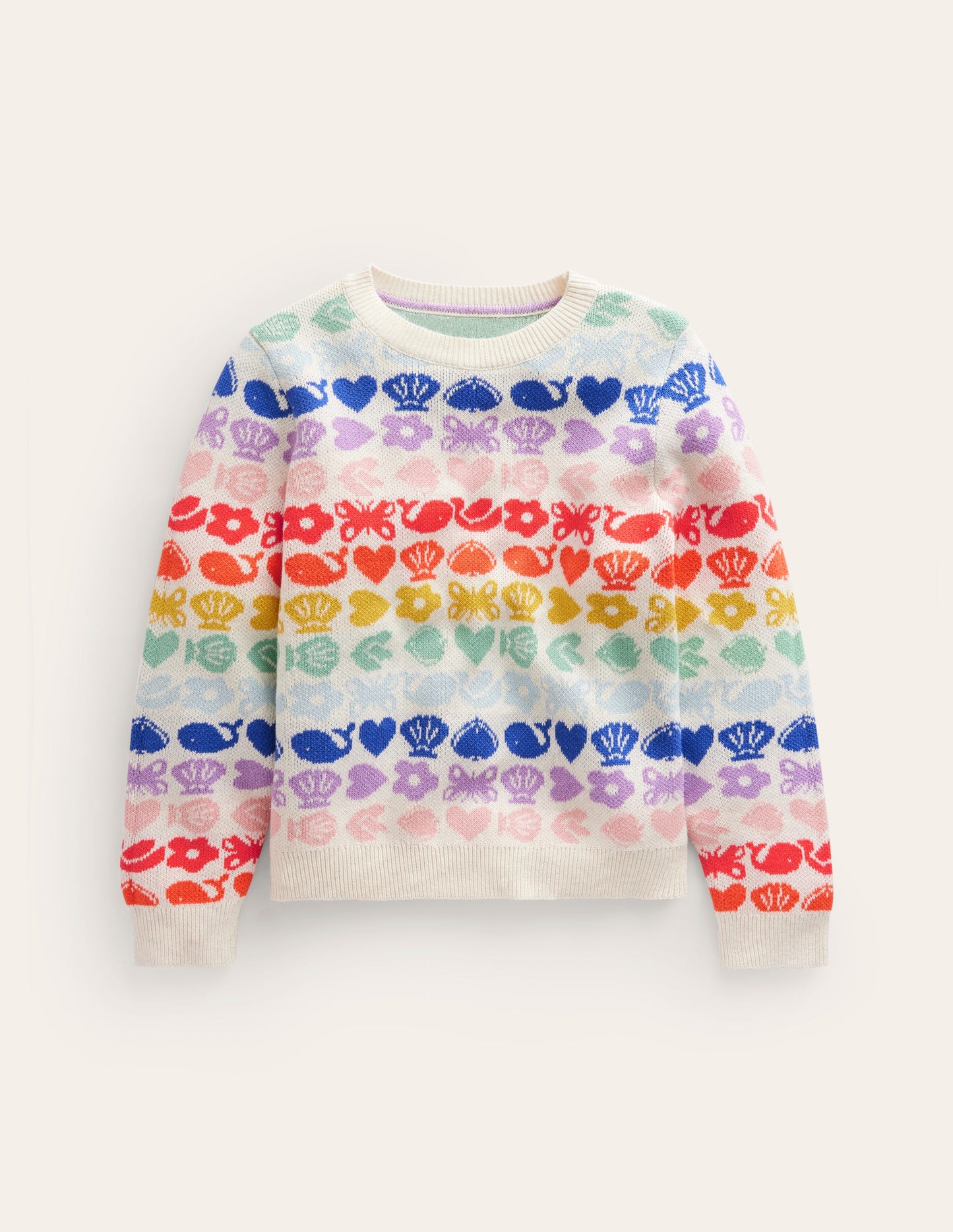 Fair Isle Jumper-Ecru Marl Rainbow