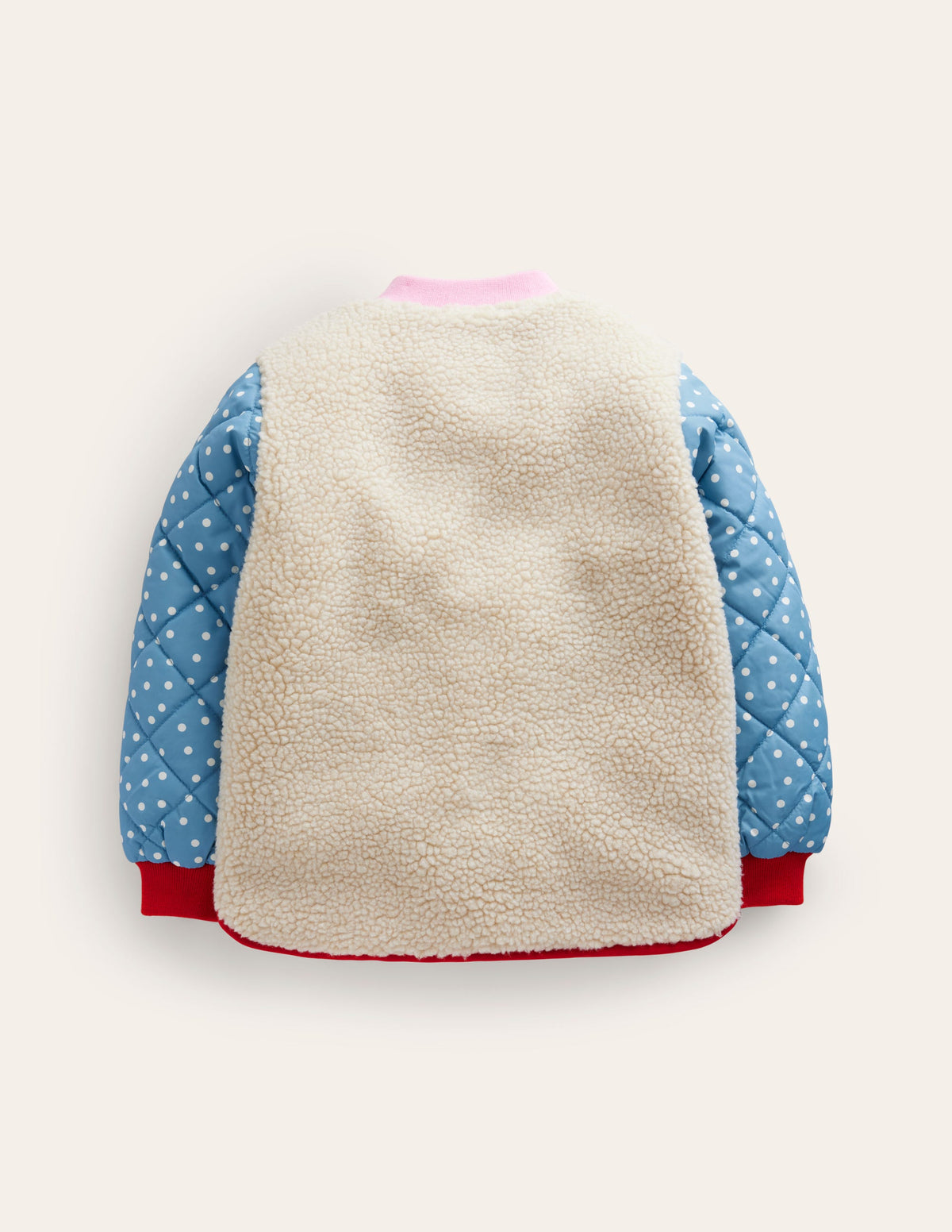 Borg Mix Bomber Jacket-Ivory / Colourblock Spot-2