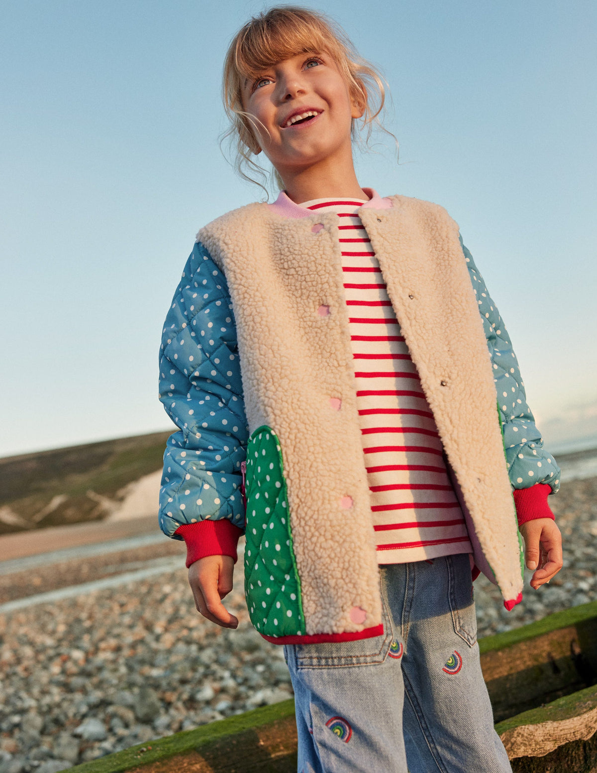 Borg Mix Bomber Jacket-Ivory / Colourblock Spot - Image 5