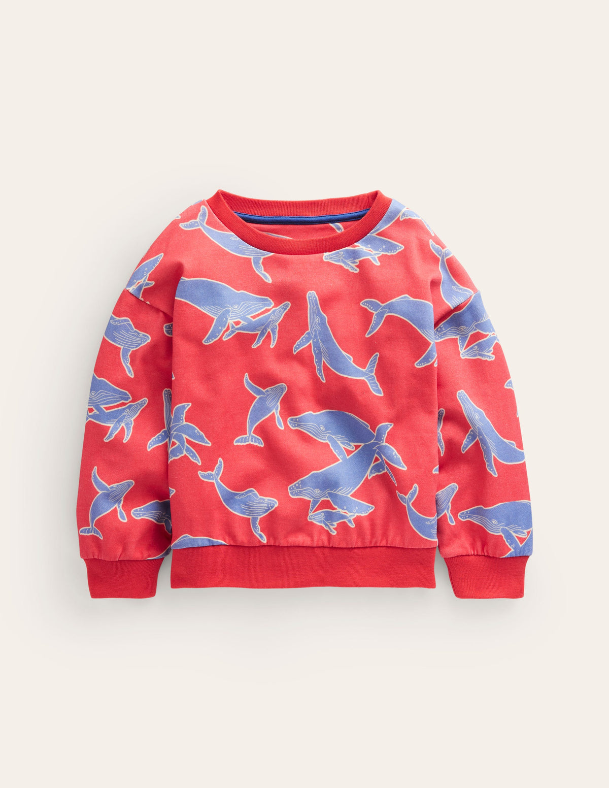 Printed Relaxed Sweatshirt-Jam Red Whales - Image 1