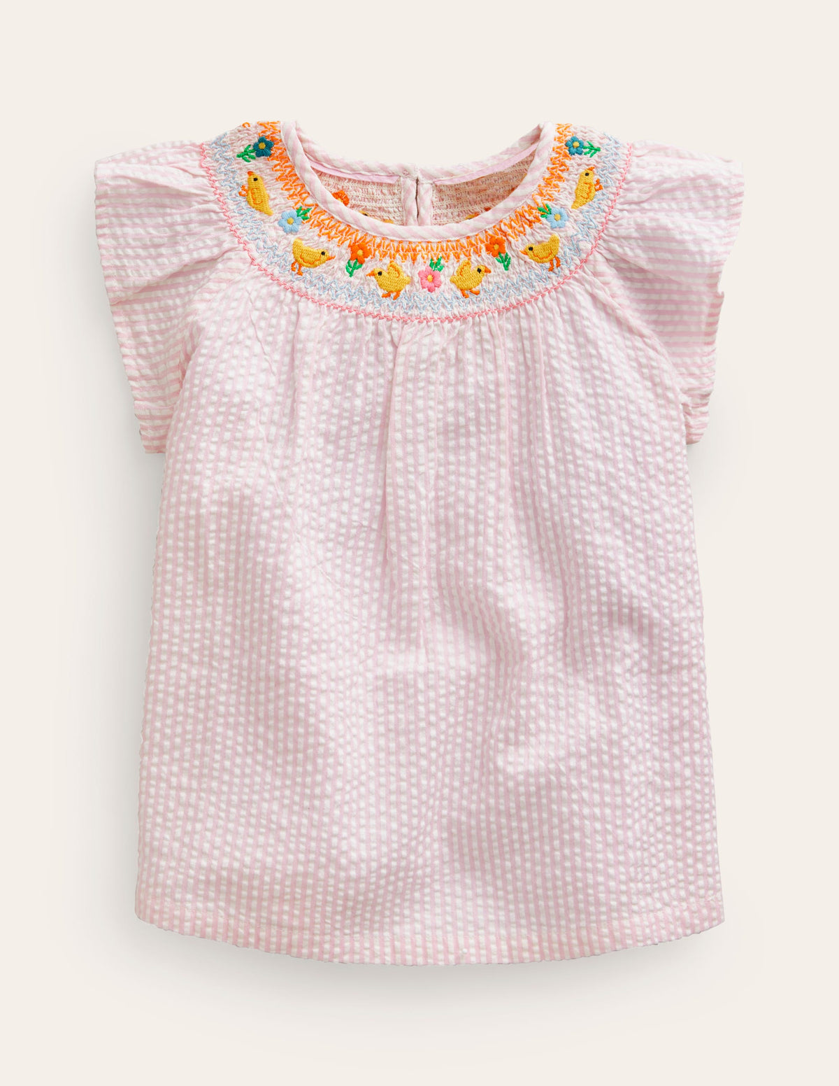 Embroidered Smocked Top-Sweet Pea / Ivory Stripe-1