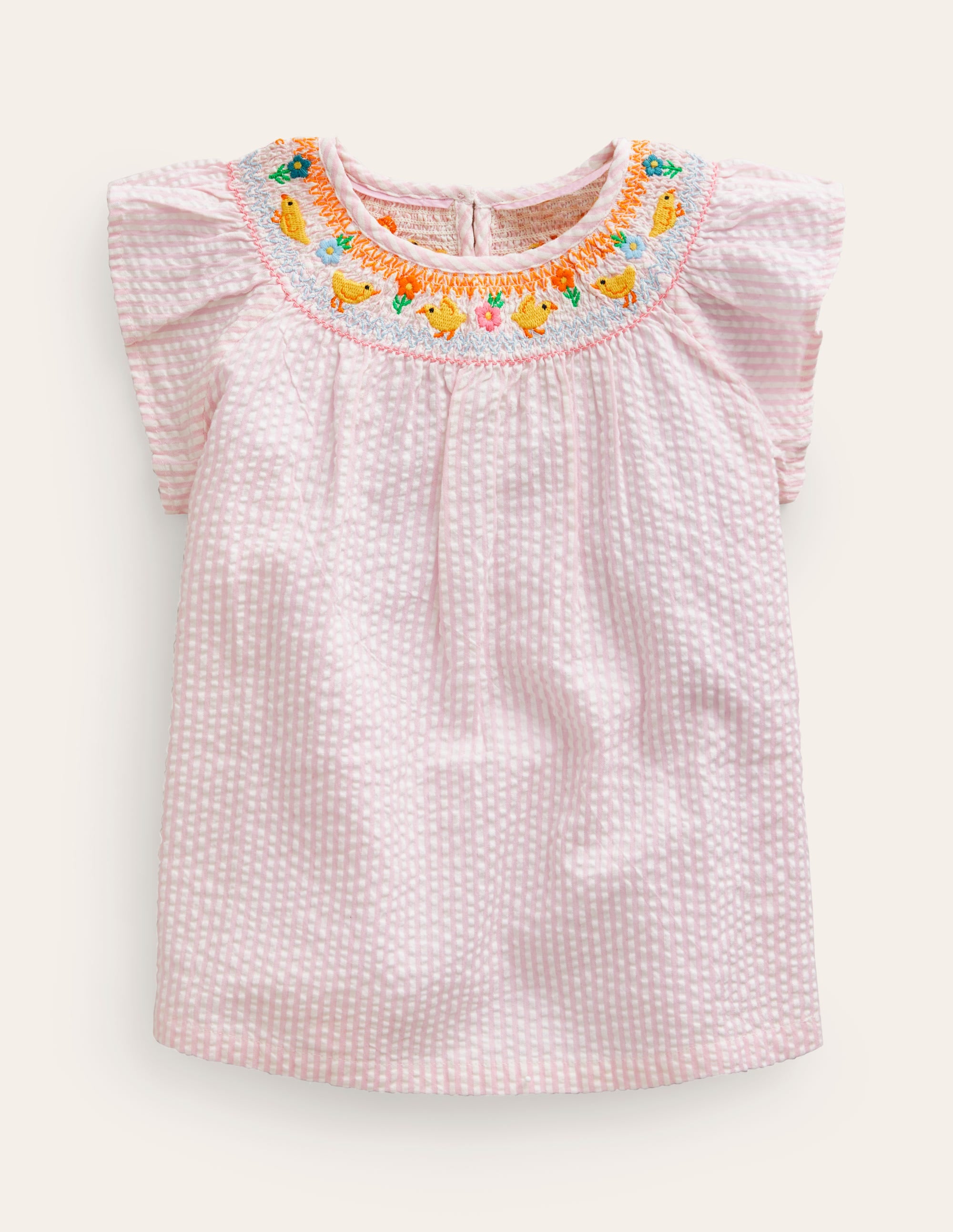 Embroidered Smocked Top-Sweet Pea / Ivory Stripe - Image 1