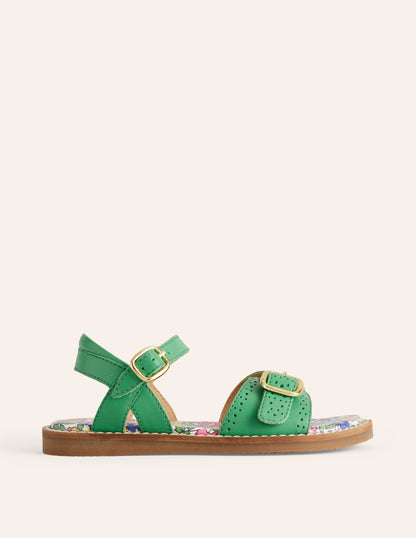 Leather Buckle Sandals-Green