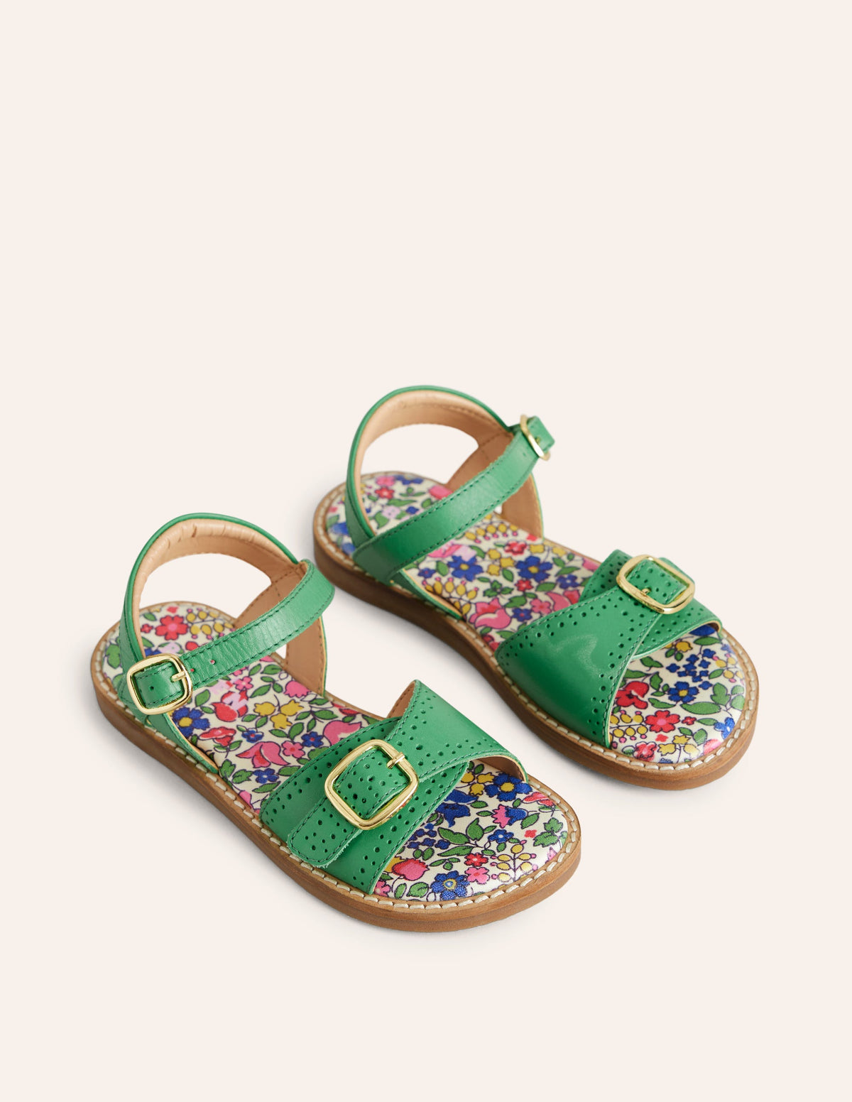 Leather Buckle Sandals-Green - Image 2