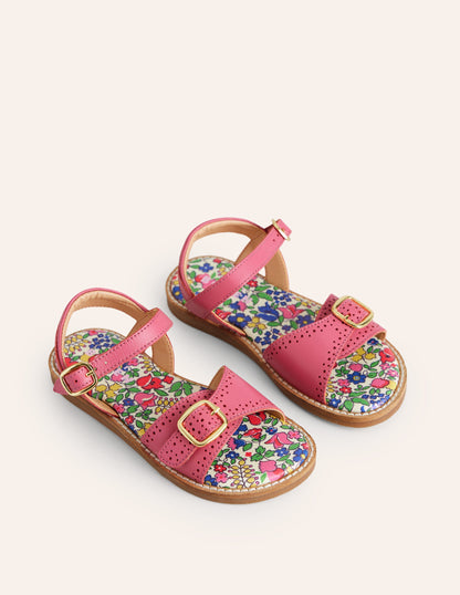 Leather Buckle Sandals-Pink