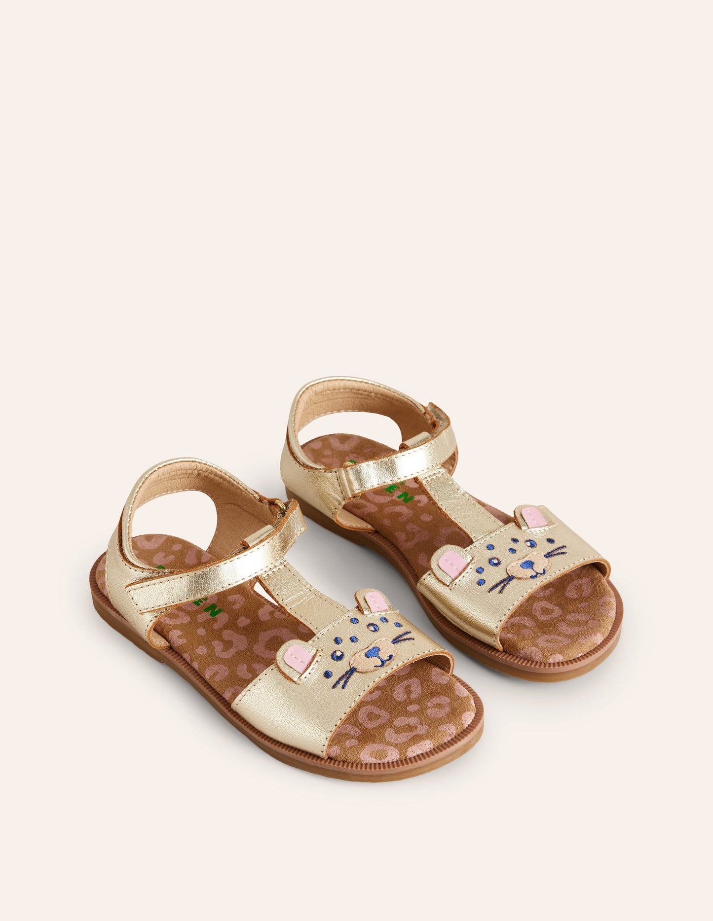 Fun Leather Sandals-Gold Metallic Leopard