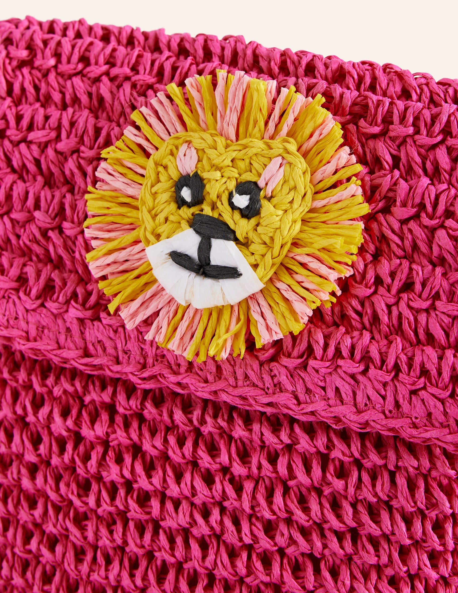 Cross-Body Straw Bag-Pink Lion Appliqué-2