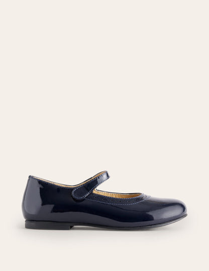 Leather Mary Janes-Navy Patent