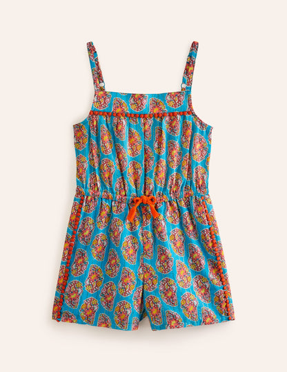 Woven Vacation Romper-Azure Blue Paisley