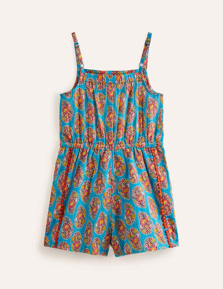 Woven Vacation Romper-Azure Blue Paisley