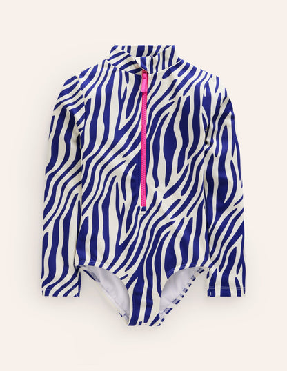 Long-sleeved Swimsuit-Sapphire Blue Zebra-1