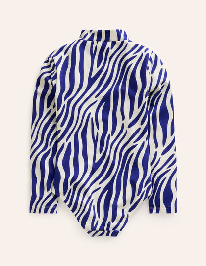 Long-sleeved Swimsuit-Sapphire Blue Zebra-2