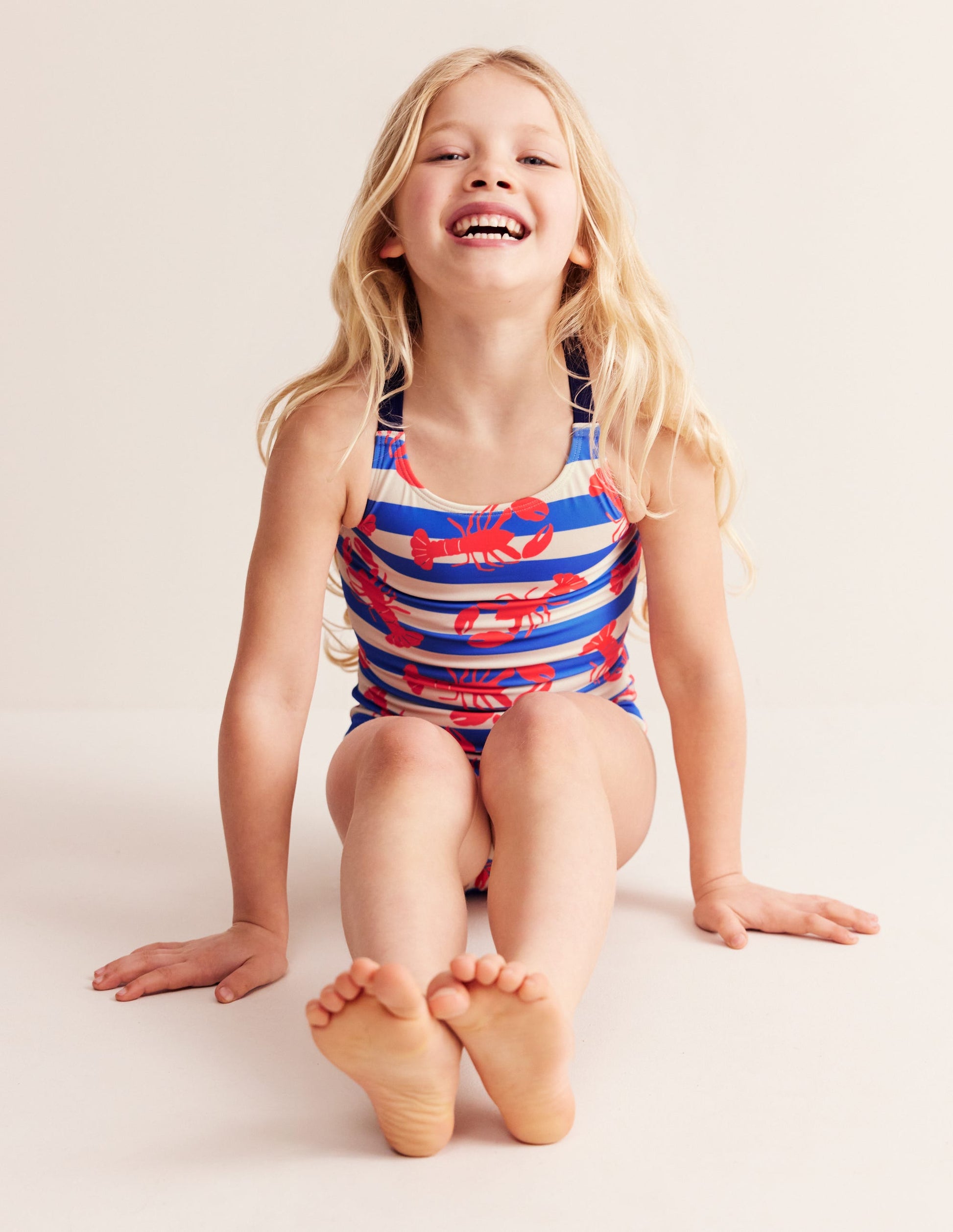 Cross-back Printed Swimsuit-Pink Lobster-1
