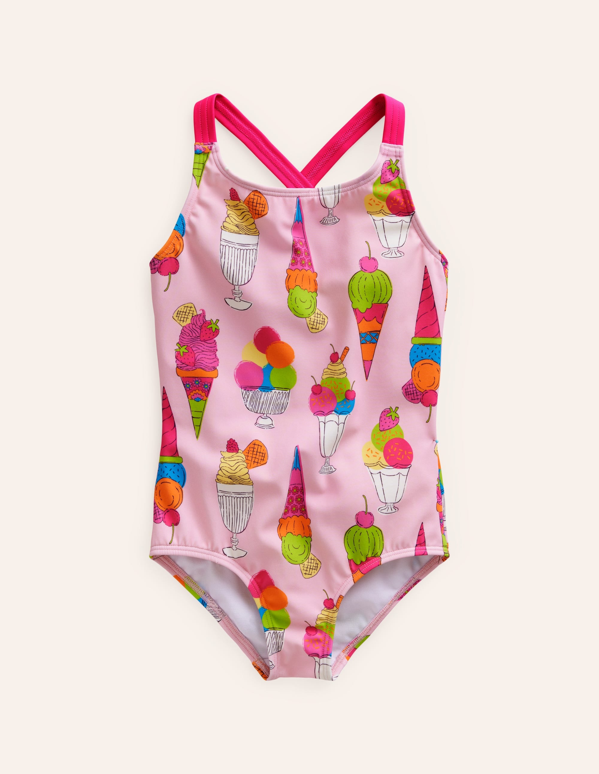 Cross-back Printed Swimsuit-Pink Ice Creams - Image 1