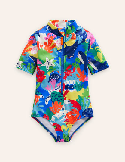 Short-sleeved Swimsuit-Multi Rainbow Reef