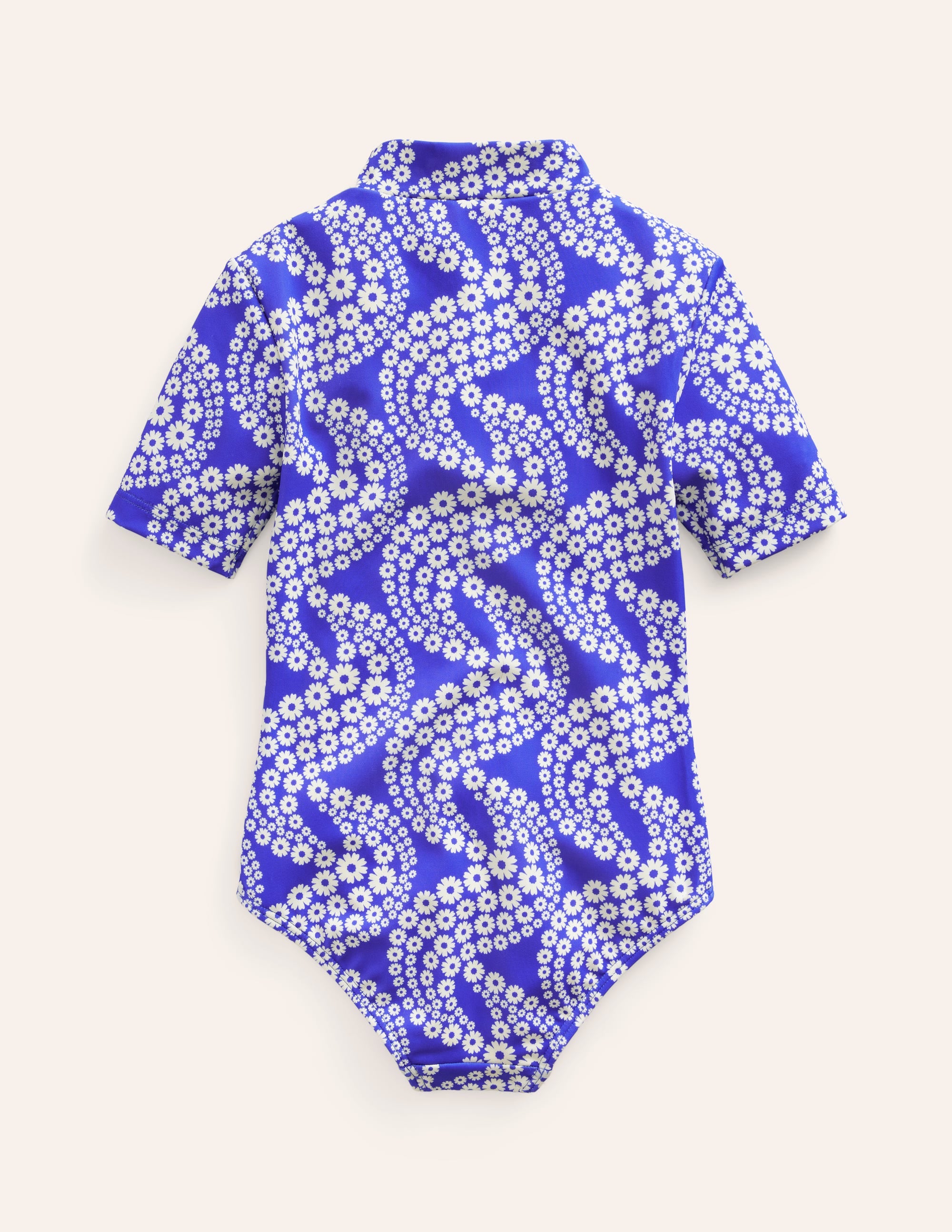 Short-sleeved Swimsuit-Dazzling Blue Daisy Wave - Image 2
