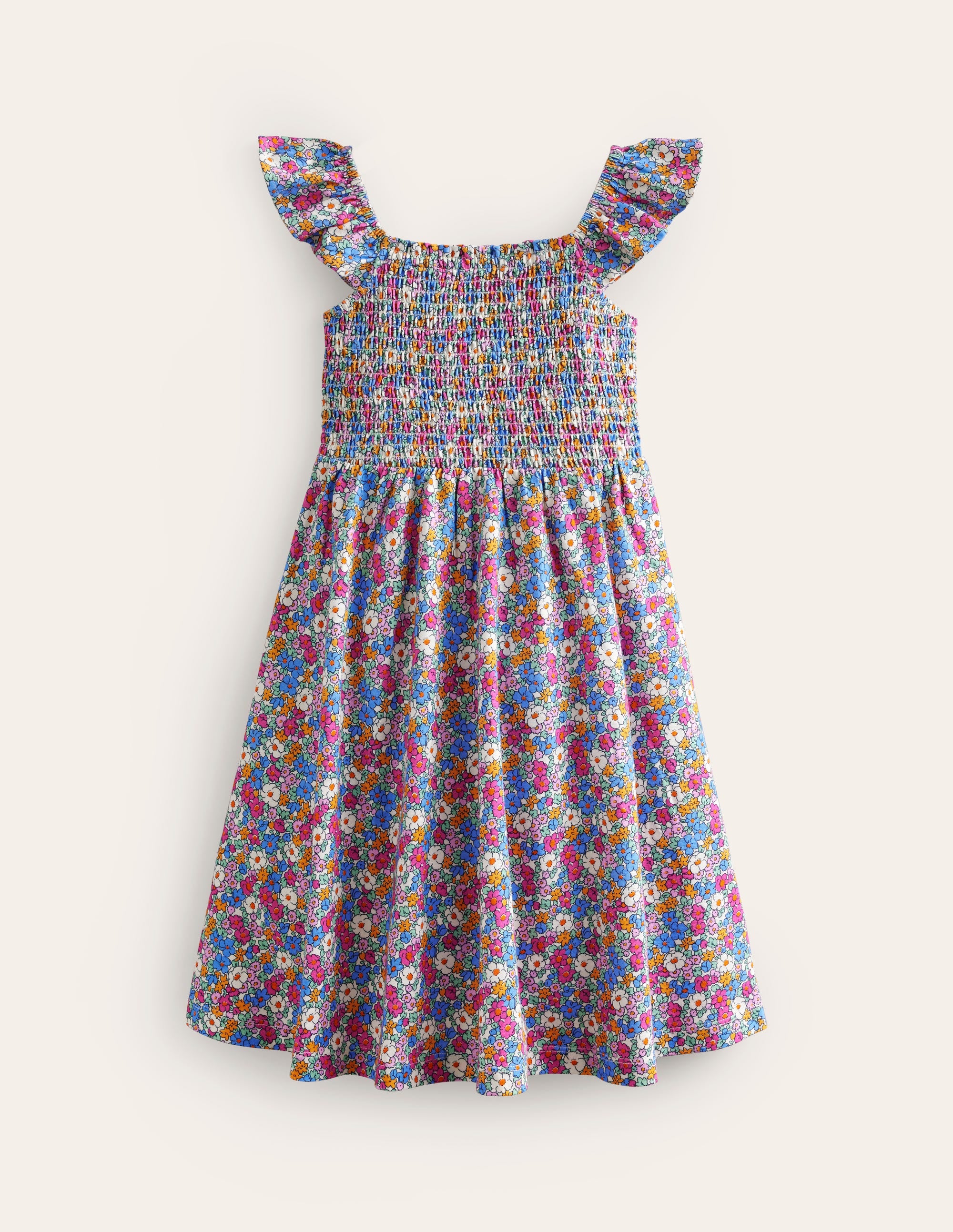 Shirred Jersey Dress-Festival Pink Nautical Floral - Image 1